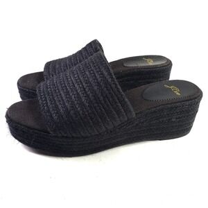 J.Crew Platform Wedge Espadrilles Wedge Slide Sandals 10‎ Black Jute